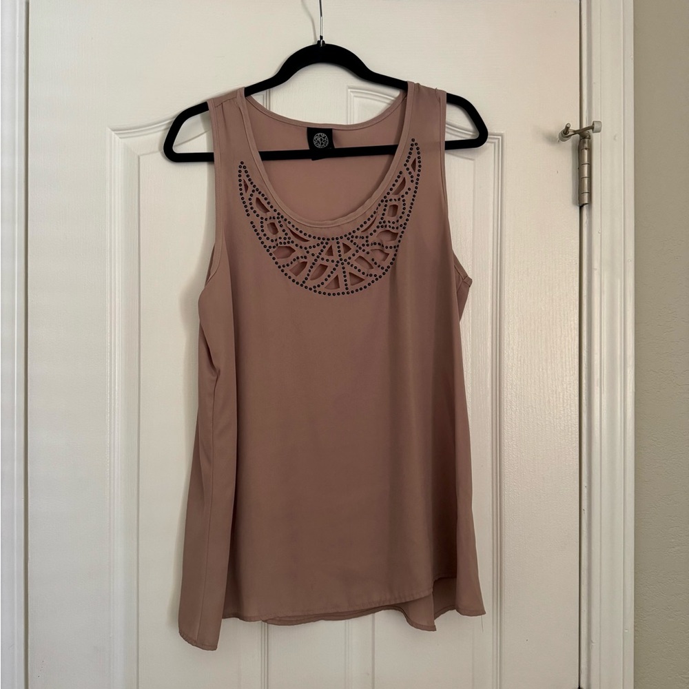 bobeau Mauve/Tan Sleeveless Embellished Neckline Camisole